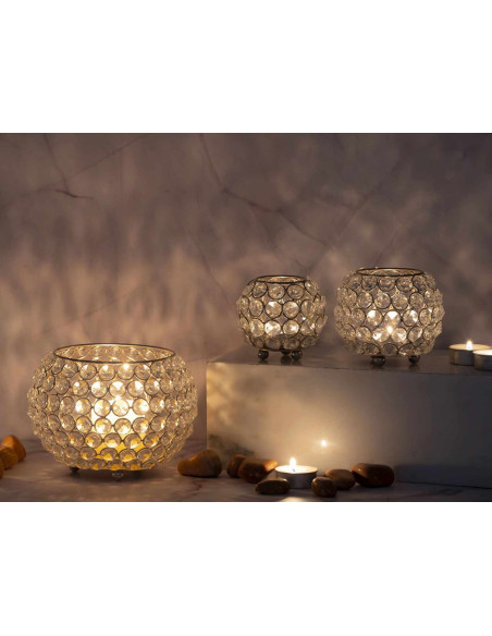 Photophore moderne chic Rond en Cristaux de verre Métal Argenté Dylira (Lot de 3) - 7