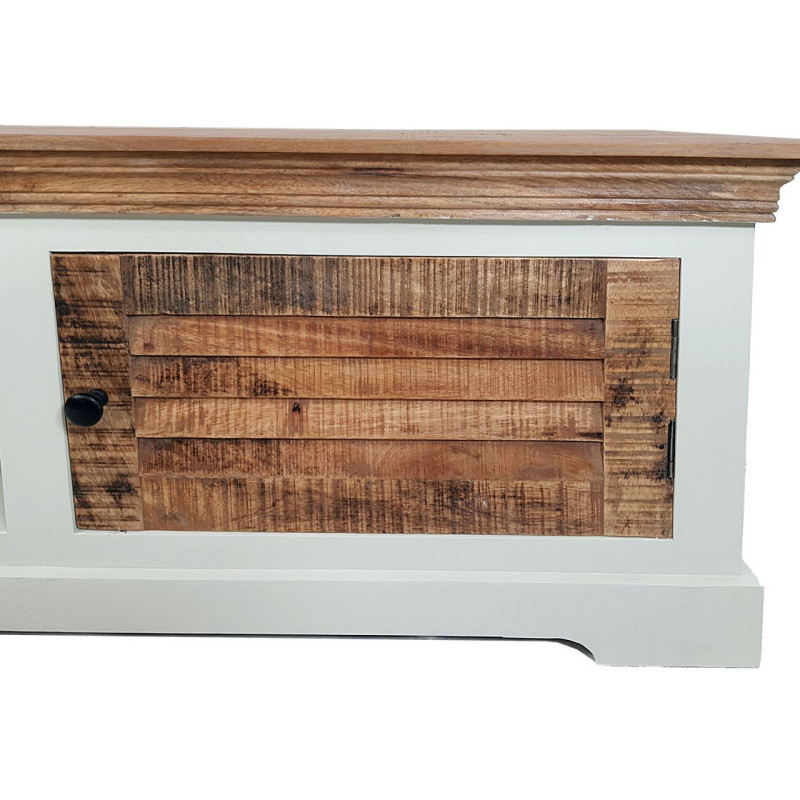 Meuble télé Campagne chic 1 porte 2 niches en Bois de manguier recyclé Marron Blanc crème Halvia - 3