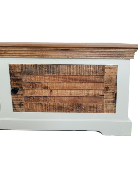 Meuble télé Campagne chic 1 porte 2 niches en Bois de manguier recyclé Marron Blanc crème Halvia - 3