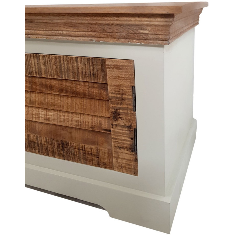 Meuble télé Campagne chic 1 porte 2 niches en Bois de manguier recyclé Marron Blanc crème Halvia - 5