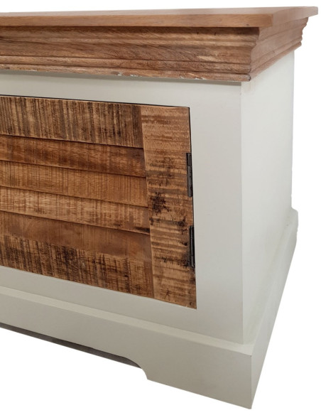 Meuble télé Campagne chic 1 porte 2 niches en Bois de manguier recyclé Marron Blanc crème Halvia - 5