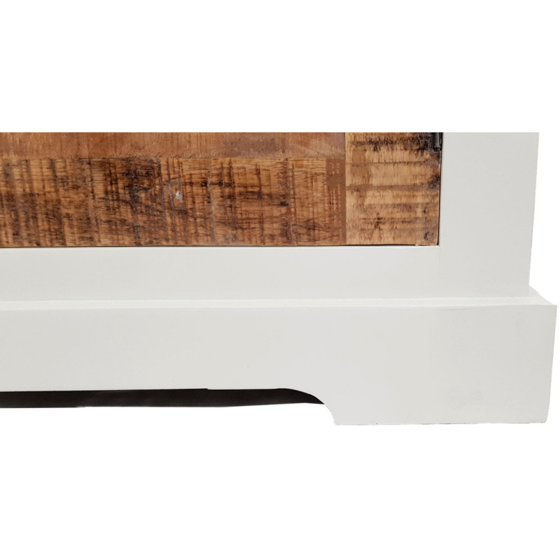 Meuble télé Campagne chic 1 porte 2 niches en Bois de manguier recyclé Marron Blanc crème Halvia - 6