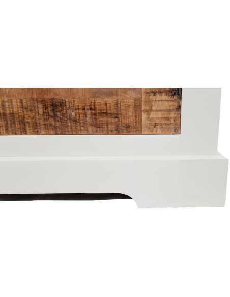 Meuble télé Campagne chic 1 porte 2 niches en Bois de manguier recyclé Marron Blanc crème Halvia - 6