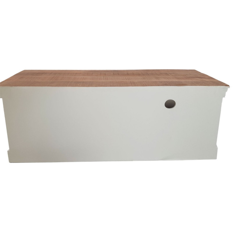 Meuble télé Campagne chic 1 porte 2 niches en Bois de manguier recyclé Marron Blanc crème Halvia - 7