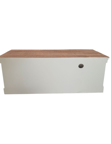 Meuble télé Campagne chic 1 porte 2 niches en Bois de manguier recyclé Marron Blanc crème Halvia - 7