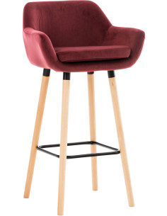 Tabouret de bar scandinave en Velours Rouge Bois de hêtre Naturel Norvyn - 1