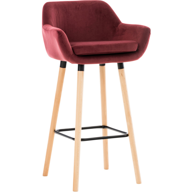 Tabouret de bar scandinave en Velours Rouge Bois de hêtre Naturel Norvyn - 1