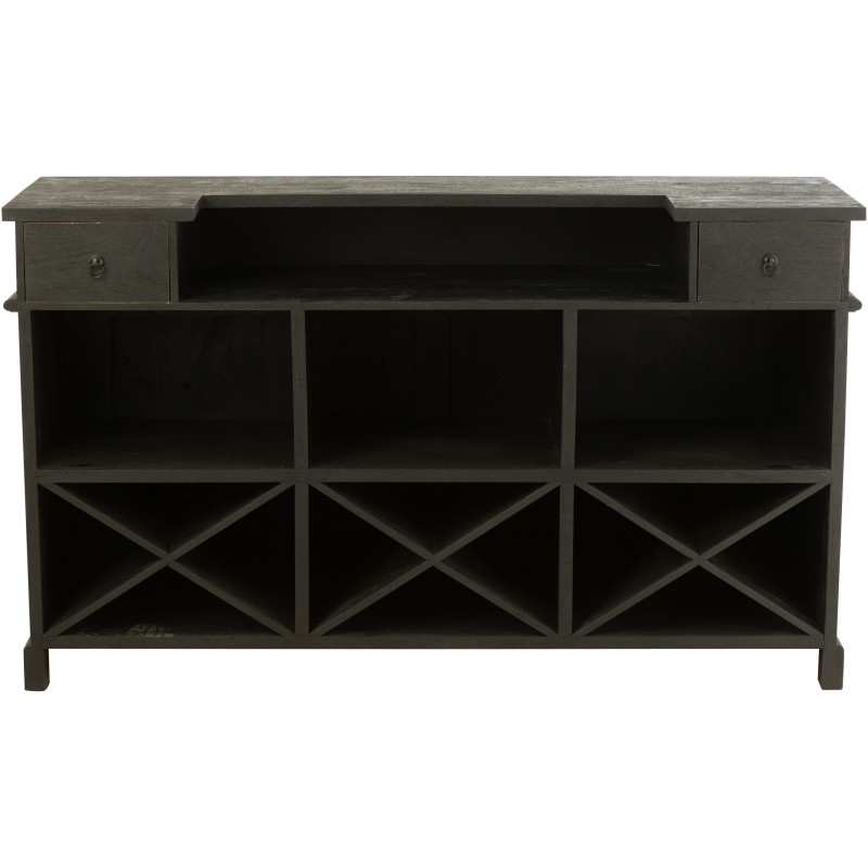 Meuble Bar 2 tiroirs 7 niches en Bois de manguier Noir Charles - 4