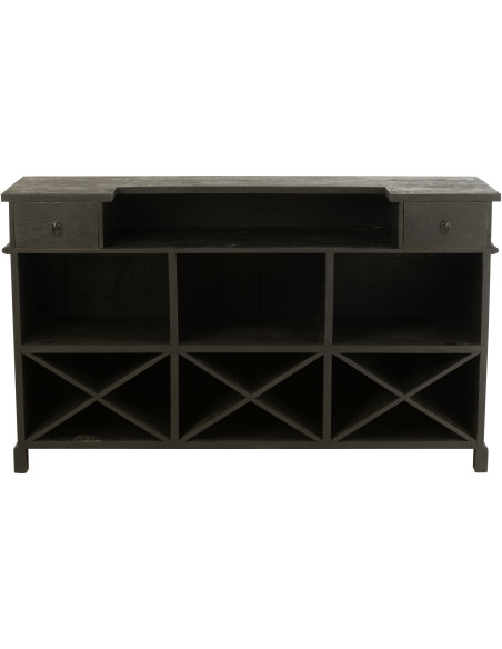 Meuble Bar 2 tiroirs 7 niches en Bois de manguier Noir Charles - 4