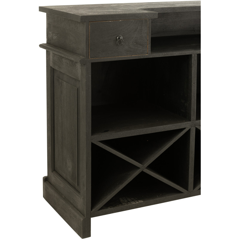 Meuble Bar 2 tiroirs 7 niches en Bois de manguier Noir Charles - 8