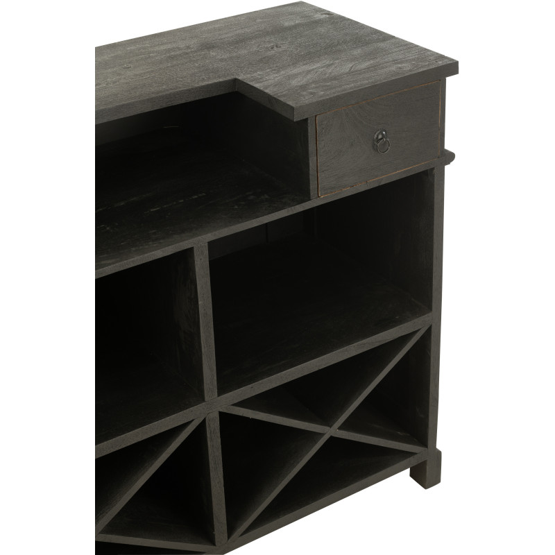 Meuble Bar 2 tiroirs 7 niches en Bois de manguier Noir Charles - 9