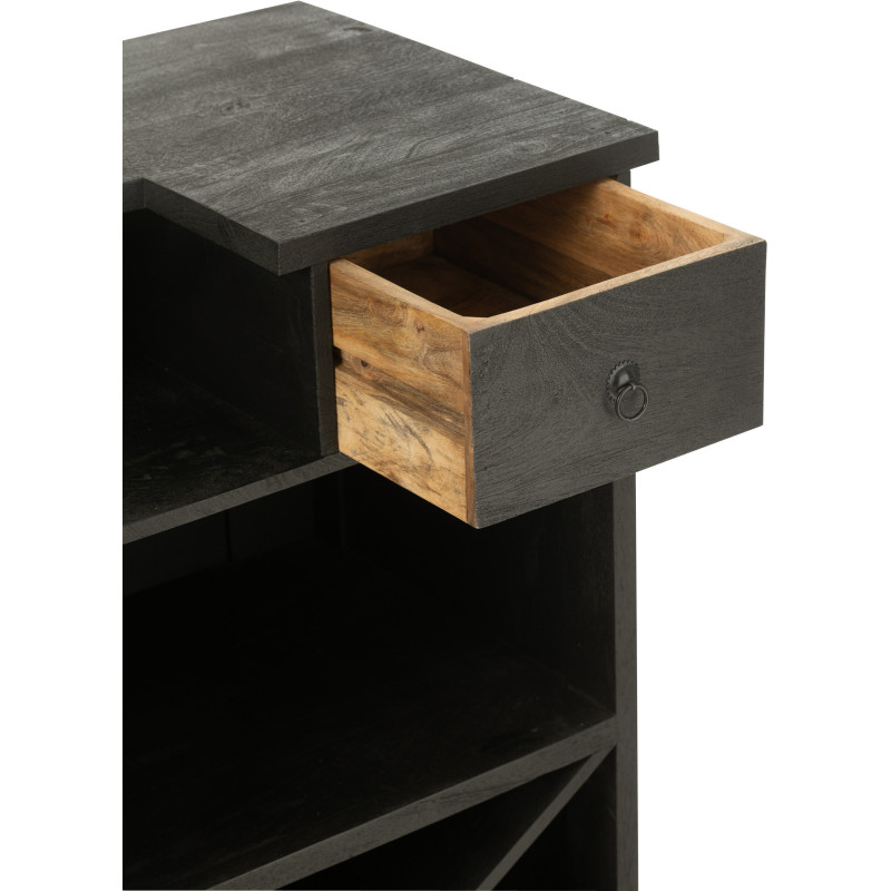 Meuble Bar 2 tiroirs 7 niches en Bois de manguier Noir Charles - 10