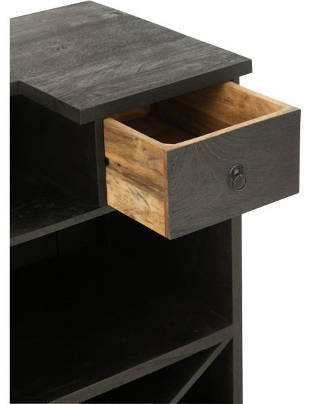 Meuble Bar 2 tiroirs 7 niches en Bois de manguier Noir Charles - 10