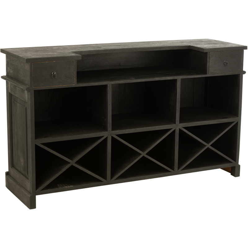 Meuble Bar 2 tiroirs 7 niches en Bois de manguier Noir Charles - 11