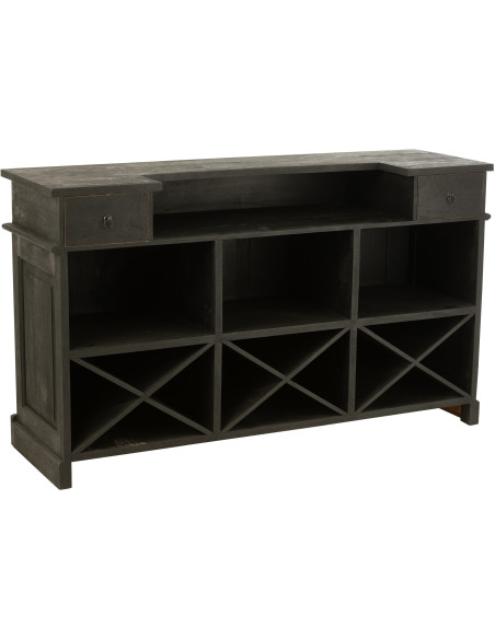 Meuble Bar 2 tiroirs 7 niches en Bois de manguier Noir Charles - 11