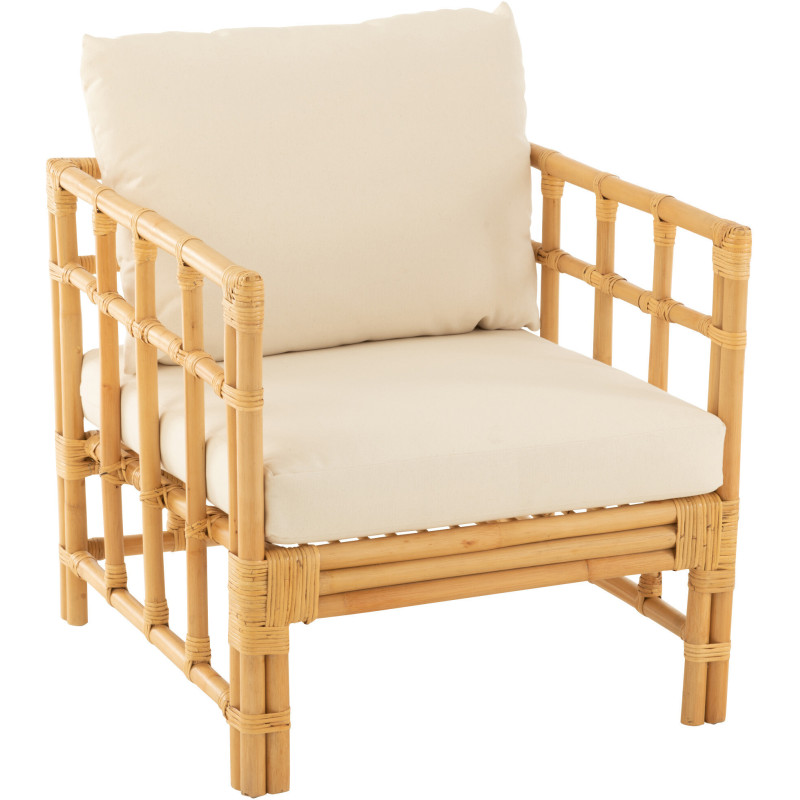 Fauteuil Avec accoudoirs en Rotin Naturel Polyester Blanc Élise - 1