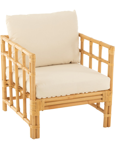 Fauteuil Avec accoudoirs en Rotin Naturel Polyester Blanc Élise - 1