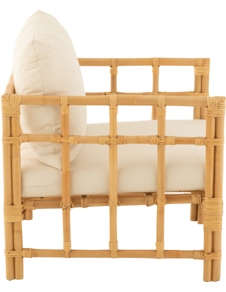 Fauteuil Avec accoudoirs en Rotin Naturel Polyester Blanc Élise - 3