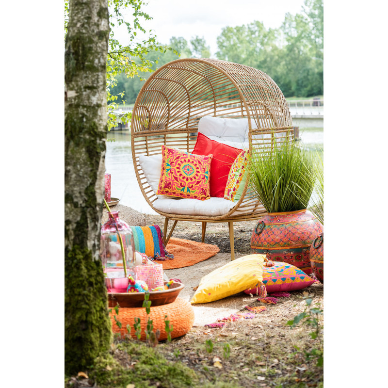 Fauteuil boule en Métal Naturel Polyester Blanc Lounge - 2