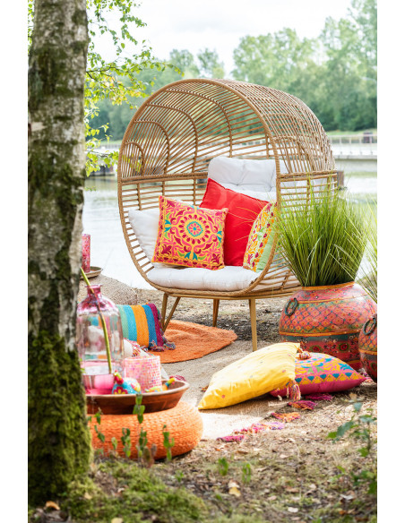 Fauteuil boule en Métal Naturel Polyester Blanc Lounge - 2