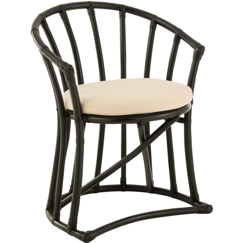 Fauteuil de table en Rotin Noir Polyester Blanc Mayline - 1