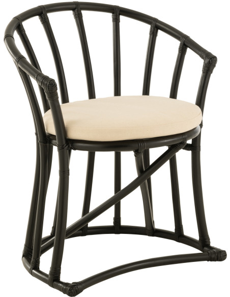 Fauteuil de table en Rotin Noir Polyester Blanc Mayline - 1