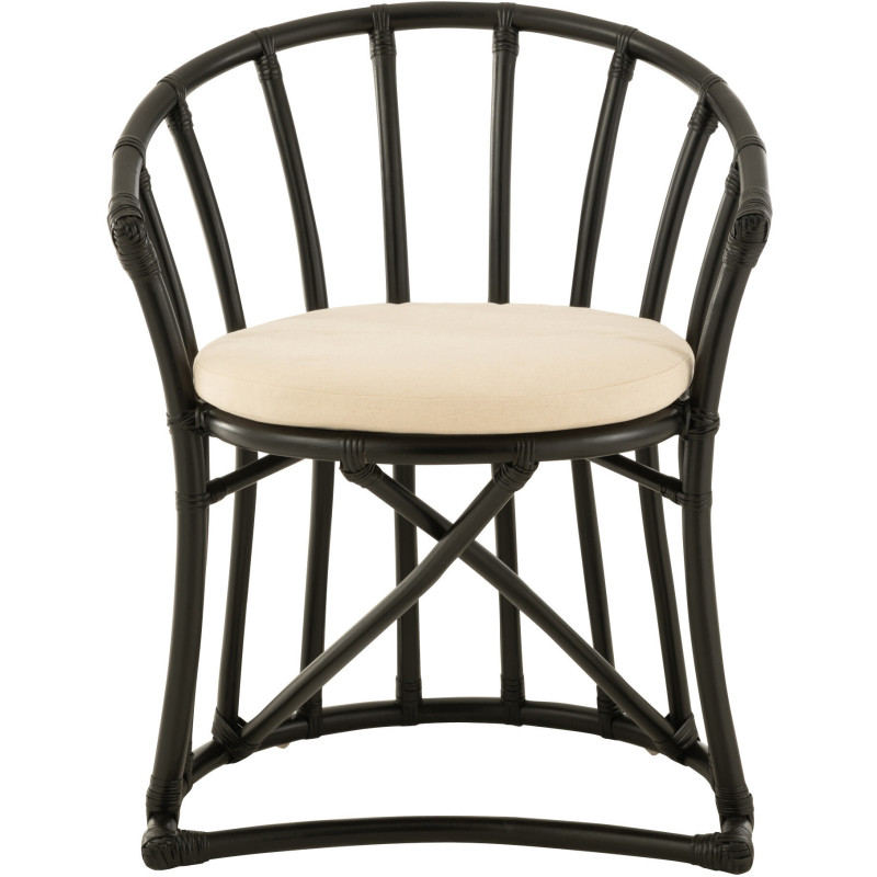 Fauteuil de table en Rotin Noir Polyester Blanc Mayline - 2