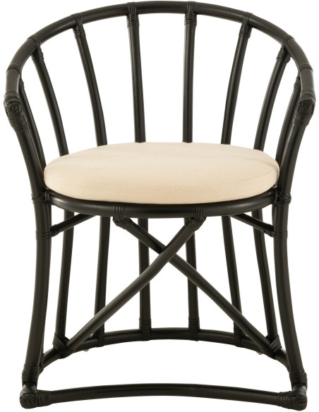 Fauteuil de table en Rotin Noir Polyester Blanc Mayline - 2