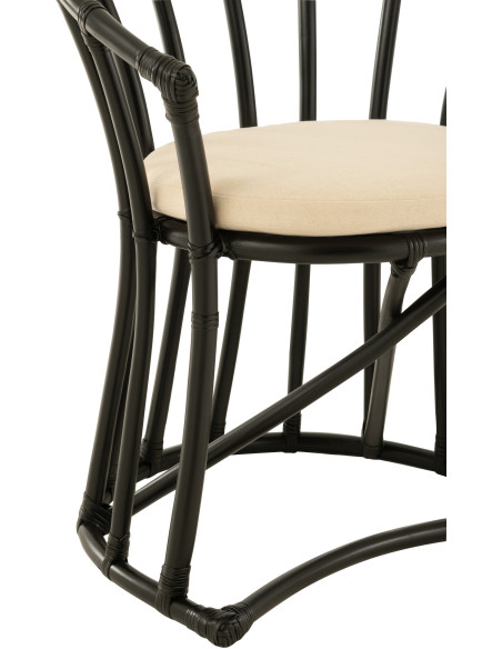 Fauteuil de table en Rotin Noir Polyester Blanc Mayline - 5