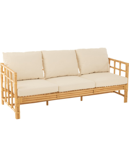 Canapé 3 places en Rotin Naturel Polyester Blanc Élise - 1