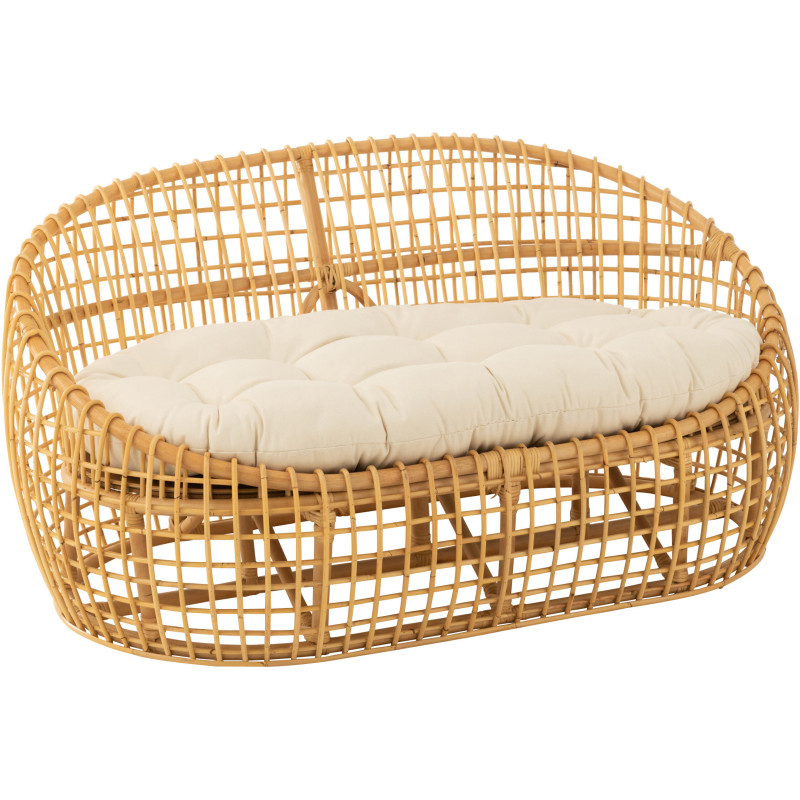 Canapé ovale 2 places en Rotin Naturel Polyester Blanc Lise - 1