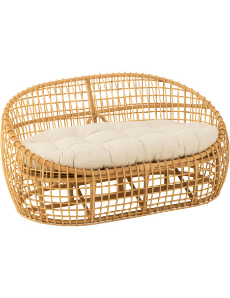 Canapé ovale 2 places en Rotin Naturel Polyester Blanc Lise - 1