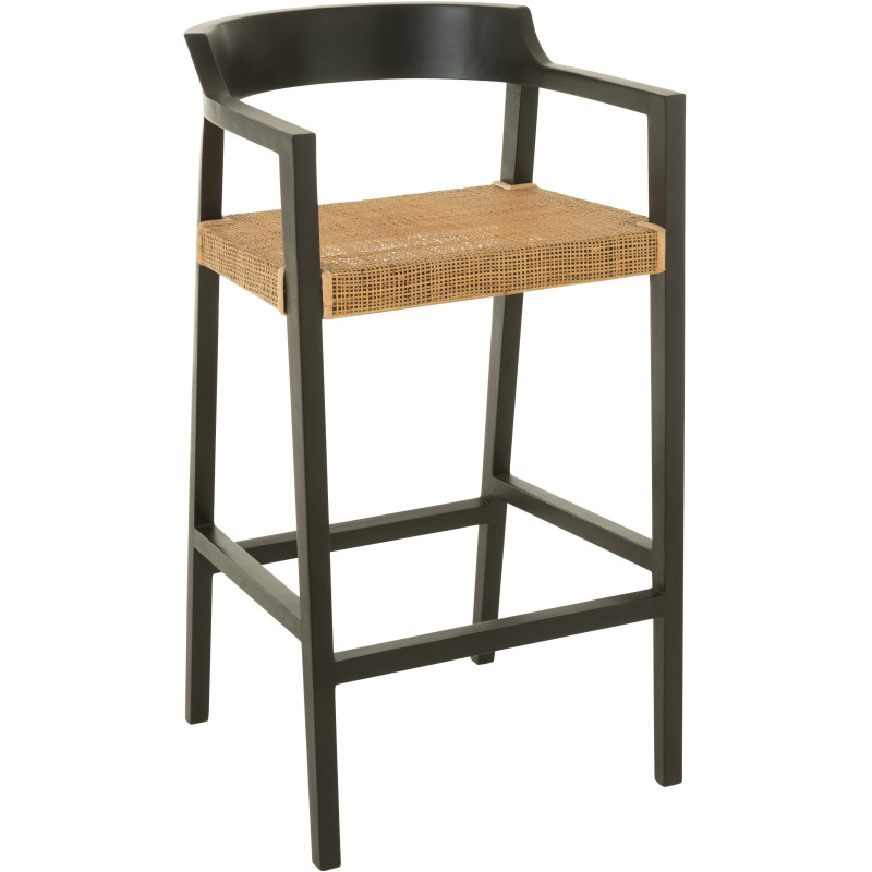 Tabouret de bar Avec dossier en Bois de teck Noir Marron Emma - 1