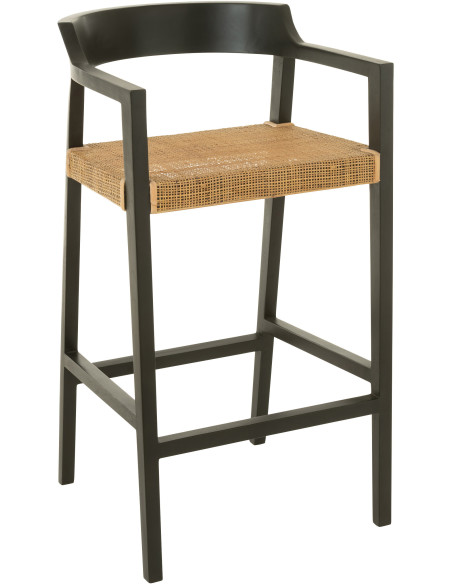 Tabouret de bar Avec dossier en Bois de teck Noir Marron Emma - 1