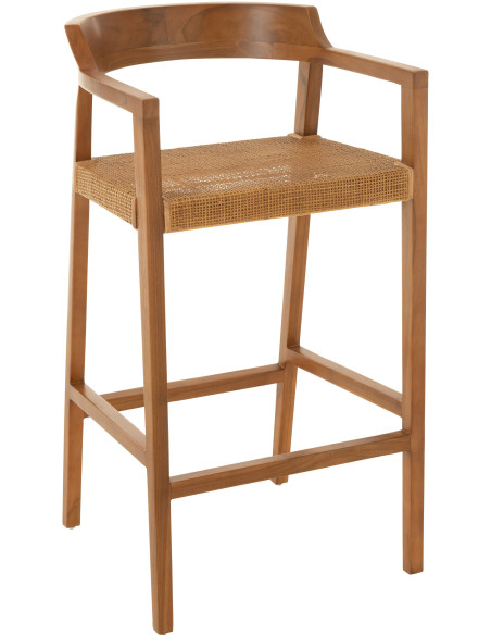Tabouret de bar Avec dossier en Bois de teck Marron Emma - 1