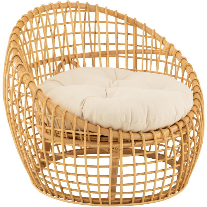 Fauteuil Rond en Rotin Naturel Polyester Blanc Lise - 1