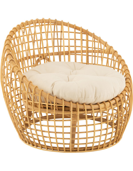 Fauteuil Rond en Rotin Naturel Polyester Blanc Lise - 1