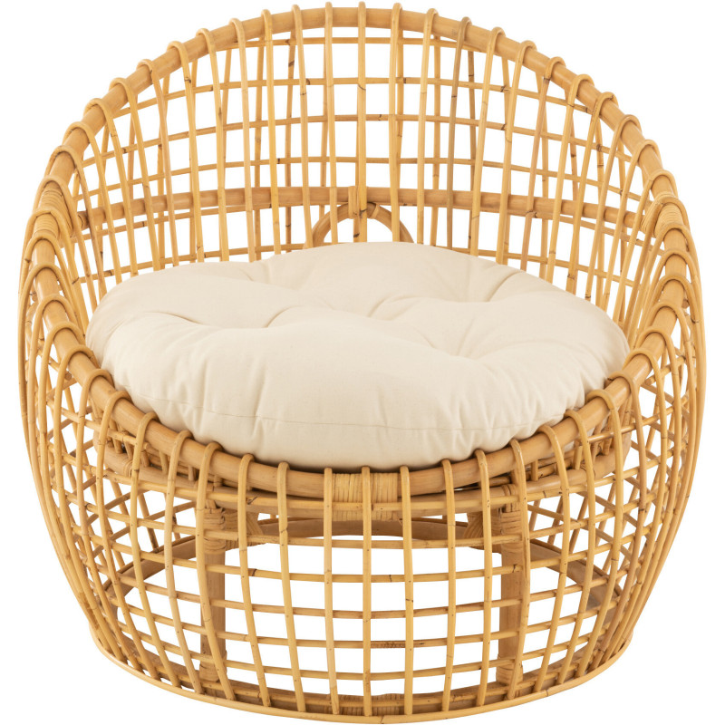 Fauteuil Rond en Rotin Naturel Polyester Blanc Lise - 2