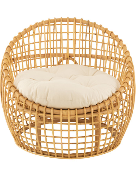 Fauteuil Rond en Rotin Naturel Polyester Blanc Lise - 2