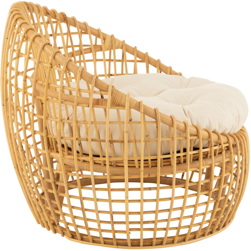 Fauteuil Rond en Rotin Naturel Polyester Blanc Lise - 3