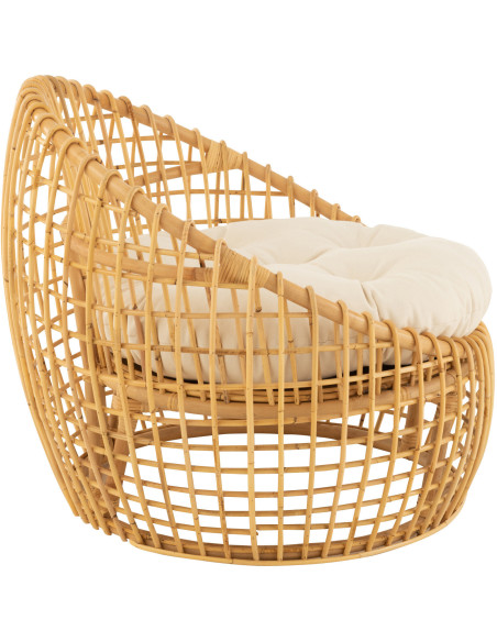 Fauteuil Rond en Rotin Naturel Polyester Blanc Lise - 3
