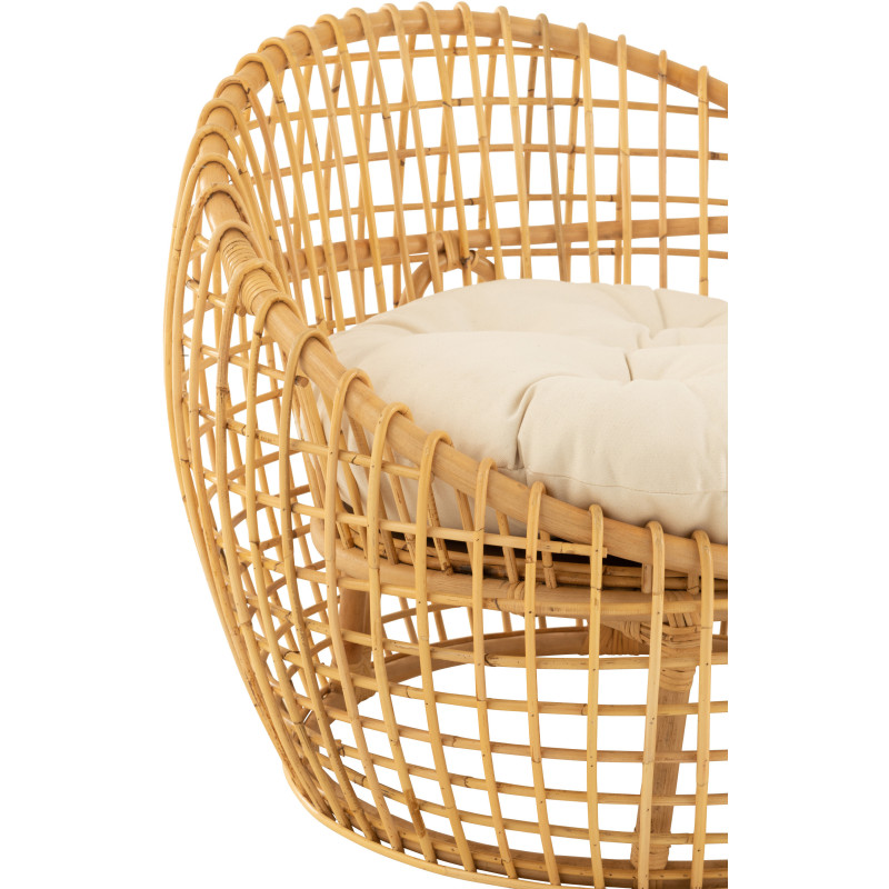 Fauteuil Rond en Rotin Naturel Polyester Blanc Lise - 5