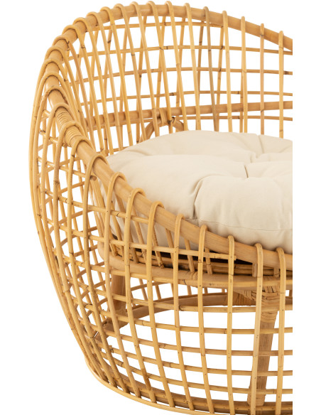 Fauteuil Rond en Rotin Naturel Polyester Blanc Lise - 5