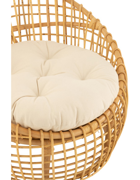 Fauteuil Rond en Rotin Naturel Polyester Blanc Lise - 6