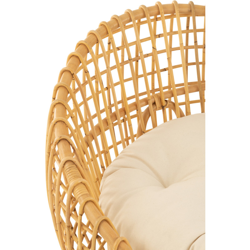 Fauteuil Rond en Rotin Naturel Polyester Blanc Lise - 7