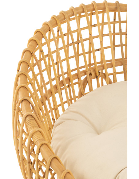 Fauteuil Rond en Rotin Naturel Polyester Blanc Lise - 7