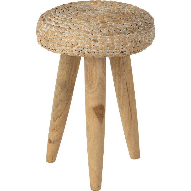Tabouret Rond en Bois de teck Naturel Jacinthe d'eau Blanc Joffrey - 1
