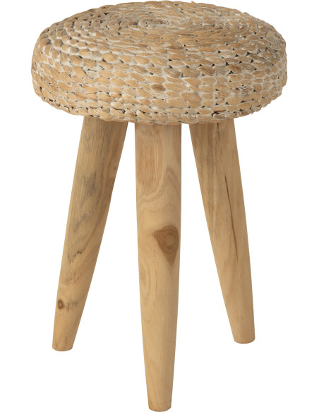 Tabouret Rond en Bois de teck Naturel Jacinthe d'eau Blanc Joffrey - 1