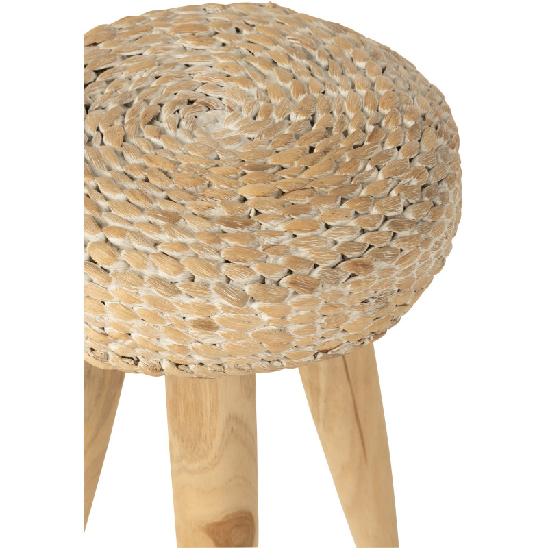 Tabouret Rond en Bois de teck Naturel Jacinthe d'eau Blanc Joffrey - 3