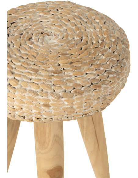 Tabouret Rond en Bois de teck Naturel Jacinthe d'eau Blanc Joffrey - 3